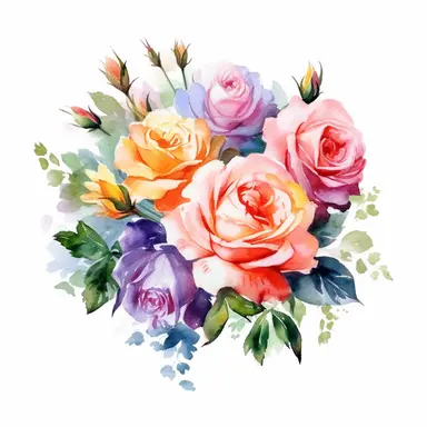 watercolor painted bouquet of mixed colored roses clipart, Flower Border clipart, Minimalist Flower Bouquet clipart, mixed colored roses Clipart roses painting formal glamour elegant style wedding floral bouquet, wedding clipart include babys breath flowers in the bouquet 4