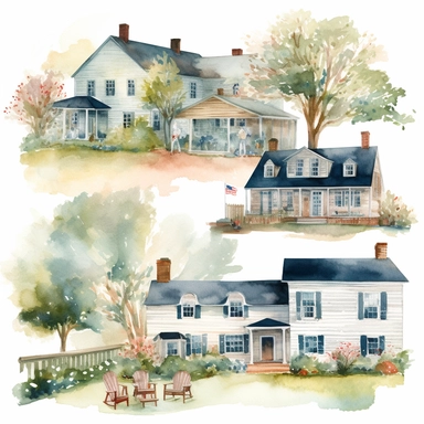 american Country HousesWatercolor clipart Pack