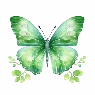 light green watercolour butterfly clipart, vector image
