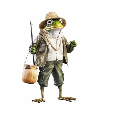 Cottagecore Frog wear a fisherman suit Clipart, isolated white color background, 8k