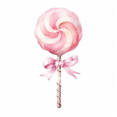 cute watercolor newborn soft pink baby rattle lollipop, watercolor effect, isolated white background, babyshower clipart, soft pink tones