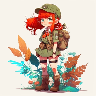 a cute scout girl, clipart, full body, redhead