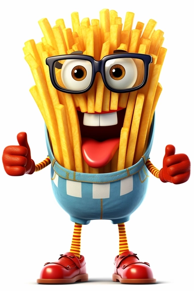 cool french fries clipart with feet cartoon, wearing sunglasses, with no background
