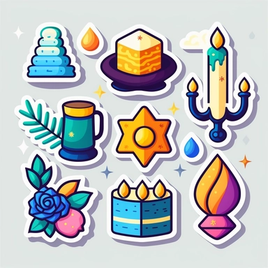 vector sticker design, Hanukkah clipart, white background, flat colors