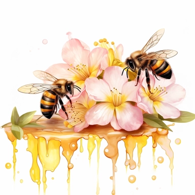 Spring Garden Bee and Honey Drips Clipart
