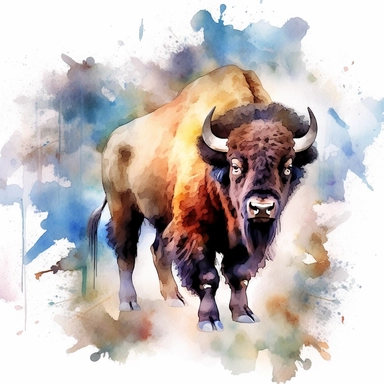 american bison oil painting watercolor clipart graffiti