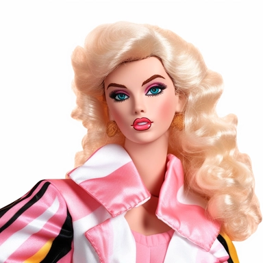 Beautiful pretty barbie doll 80's style, paint art style, detail, clipart, white background, superrealistic, one of a kind