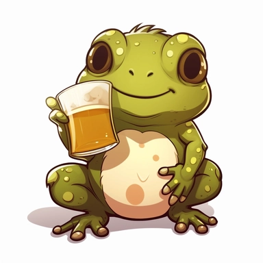 a clip art of a cute cartoon kawaii frog drinking a beer