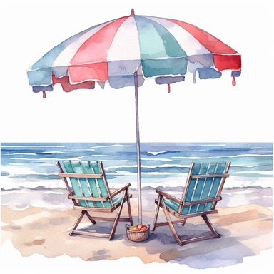 clip art ,umbrella and beach chairs Watercolor,no background