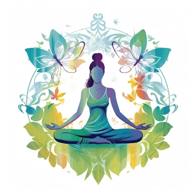 Design an enchanting yoga clipart that captures the essence of a mid-journey. Depict a yogi or yogini in a serene and balanced pose, radiating tranquility and strength. Surround them with elements that symbolize growth, progress, and self-discovery. Ensure that the clipart exudes a sense of inner peace and mindfulness, inspiring viewers to embrace their own personal journeys in yoga and life. clipart, white background