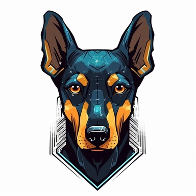adorable simple cyberpunk doberman dog clipart, white background, adobe illustrator vector