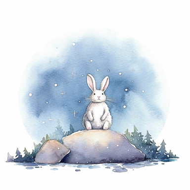 watercolor, hyper realistic, white background, white margins, 16k, ultra detailed clipart, cut out image, hand-drawn watercolor, hyper realistic, white background, white margins, 16k, ultra detailed clipart, cut out image, hand-drawn bunny rabbit sitting on the moon, in the style of dreamy watercolor scenes, the stars art group (xing xing), magali villeneuve, dark blue and yellow, childhood arcadias, moosa al halyan