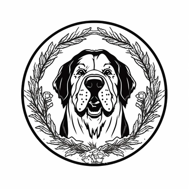 logo, botantical doodling Berenese Mountain dog , head, facing front, cute, circle frame, cartoon clipart, vector, bold line, white isolated background, high definition