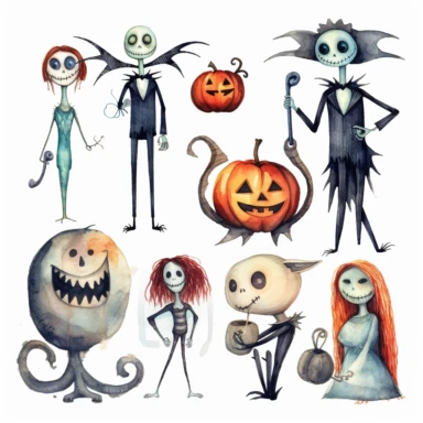 watercolor nightmare before christmas characters clipart
