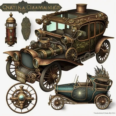 Steampunk Cars Clipart - fantasy clip art graphics and collage sheets for altered art or junk journals