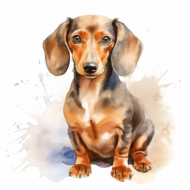 an adorable watercolor clipart image of a Dachshund dog with a white background