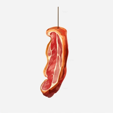 meat slice in clipart, illustration of meat, lamb, pork, leg, in the style of realistic oil paintings, tony cragg, rough-edged 2d animation, wifredo lam, song dynasty, flat perspective, suspended/hanging
