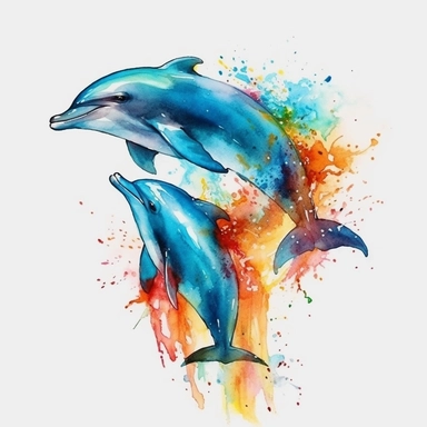 dolphins jumping out of water, watercolor, the Bright colors, High Definition, clipart