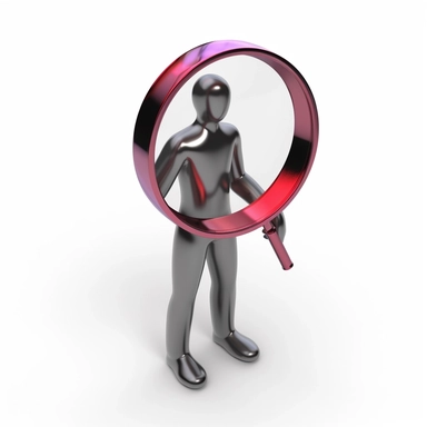 3d model of metallic search person icon, magnifying glass , black+red+silver+purple, clipart, white background