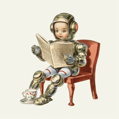 Art numérique art déco Imprimer vintage happy Humanoid baby Reading Book et prendre son café clipart, Imprimer fumant antique Humanoid baby Reading Book clip art Poster rendu sur Artstation, objet isolé sur fond blanc, Mise au point nette, Studio photo, Complexe, Détaillé, Greg Rutkowski, Toile, très détaillée, extrêmement détaillée