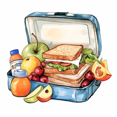 Clipart of a lunchbox with sandwiches and fruit, Hand Drawn Back To School Clip Art, white background