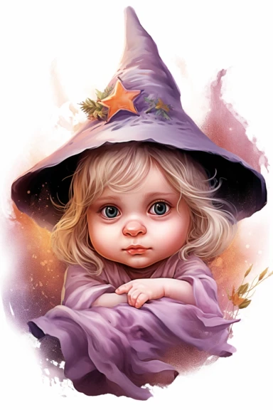 clipart, realistic newborn witch, pastel colors, vintage style