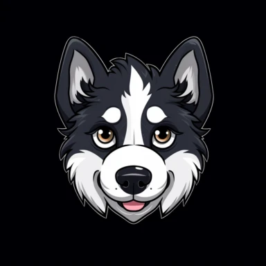 cute cartoon huskie dog clipart, black background,--no cut off edges