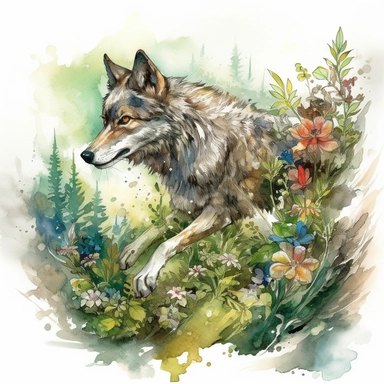 Let your creativity run wild as you craft a stunning watercolor-style clipart illustration featuring a full-bodied wolf traversing through a jungle landscape, set against a pristine white background. Utilize a mixed media approach, combining traditional watercolor techniques with digital enhancements to achieve a visually striking artwork. Draw inspiration from the masterful works of John James Audubon and Ernst Haeckel, incorporating their intricate depictions of animals and plants into your cr