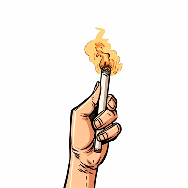 just a burning cigarette, cartoon, clipart, white backroun