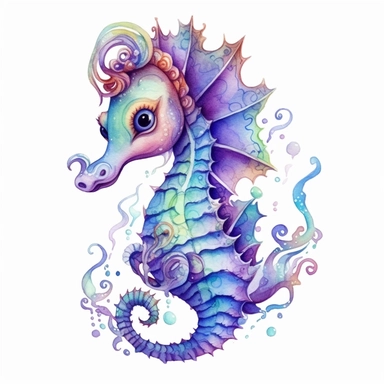 Cute Beautiful Fantasy colorful Baby seahorse Watercolor clipart,Cartoon, hyper realistic, intricate detail, illustration style,high solution,on the white background