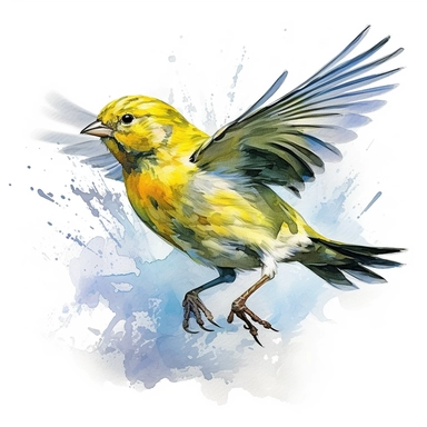 An endearing watercolo Atlantic canary bird clipart of Atlantic canary bird, flying and sitting into unique way 300DPI