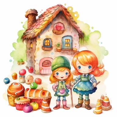 Cute Hansel and gretel watercolor clipart