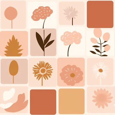 light pink and light brown flower cliparts, in the style of victor pasmore, light orange and light pink, free brushwork, henri rousseau, stencils, mural-like compositions, elsa beskow, minimal art, simple, earth tone, pointed upwards