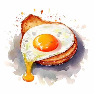 clip art, high quality, watercolour, hand drawn, super realisitc, very sharp and in focus, white background, fried egg clipart, breakfast egg