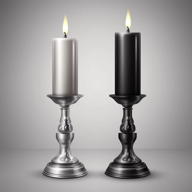 Vector realistic clip art black and silver thick candle on silver candlestick