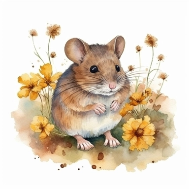watercolor field mouse clipart, isolated on white background