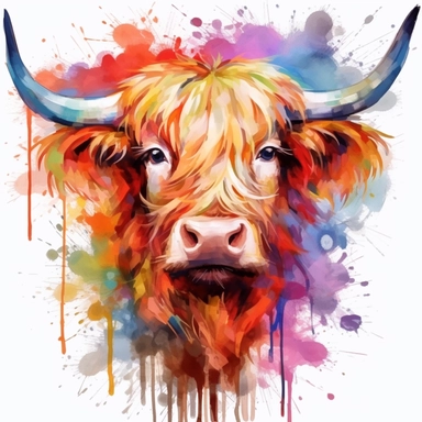 highland cattle oil painting watercolor clipart graffiti