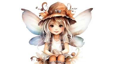 a cute cowgirl fairy, thick border lines, watercolor, clip art, spaced out, white background