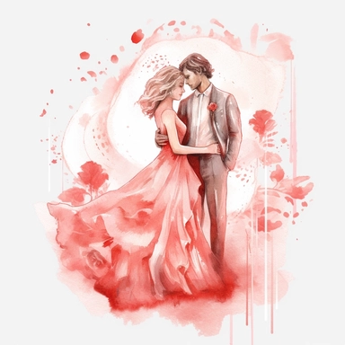 Generate clipart of a watercolor-style wedding , in pastel red light tones, high detail, 8k, white background, clipart