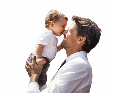 Fathers Day Clipart, grown son cherishing father, white background, 32k, High quality, Detail, True Photo, Hyper-realistic 32k, Canon R6