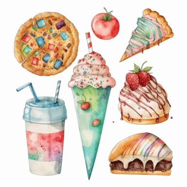 watercolor 1980s junk food clipart