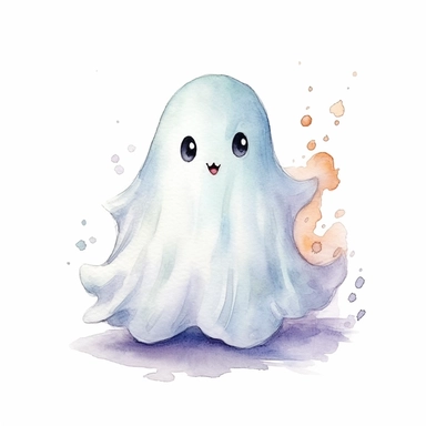 a cute ghost, clipart on white background, watercolor