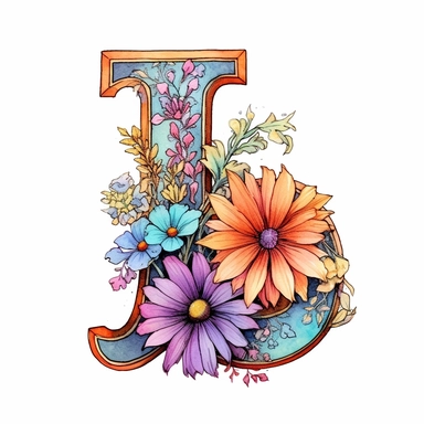 J J J J J J J J J J Pastel Vintage Flower Alphabet  J  J J J J Watercolor and ink Clipart, Cartoon, anime, hyper-realistic, high contrast, intricate detail, illustration style, high solution on the white background, J J J J J J J J J J J J J ONLY J