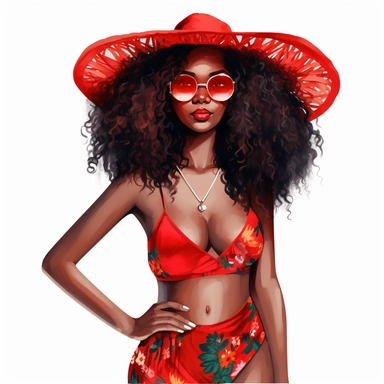 fashion black girl in a red bikini clipart, hd