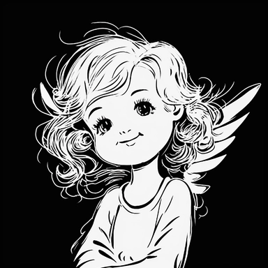 sketch clipart of cute angel, hd, white on black background, spaced out,--ar 3:2