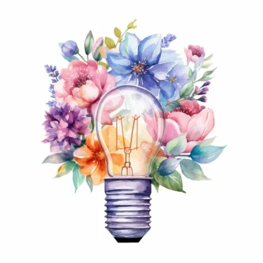 Watercolor Floral Lightbulb Clipart, isolated on white background