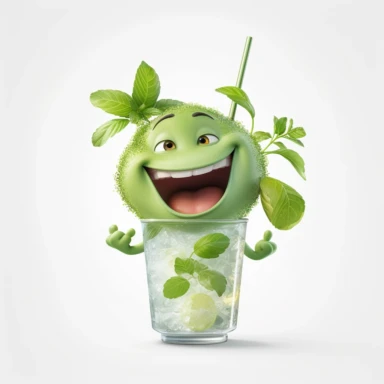 Pixar movie star happy mojito drink, ultra detailed, white background, clipart,