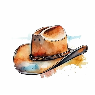 watercolor Vintage cowboy hat, clip art, multilayered, simple outline, white background