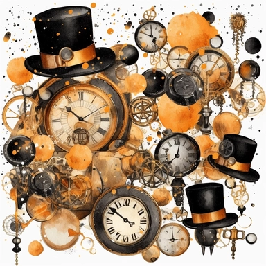 Steampunk Birthday Confetti Clipart, black and gold colors, Steampunk, watercolor, sweet, happy, high resolution, transparent white background no captions