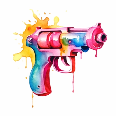watercolor colorful clipart of a fun water gun, hd, on white background
